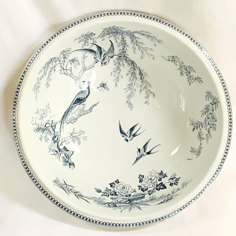 THOMAS ELSMORE & SON England Parisian Granite Aesthetic Blue Bowl Large 14"W 5"H